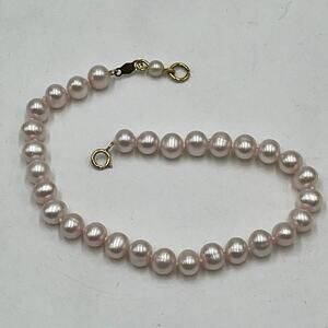 JCM Jacmel 10k Gold Clasp Freshwater Baby Pink‎ Pearl Bracelet 8”